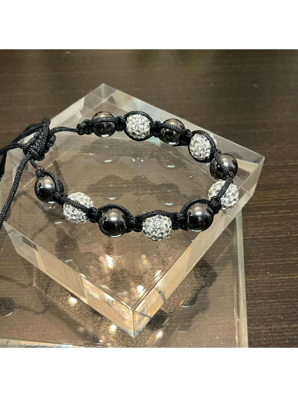 Black Pearl & Pave Glitter Ball Wrap Pully Bracelet